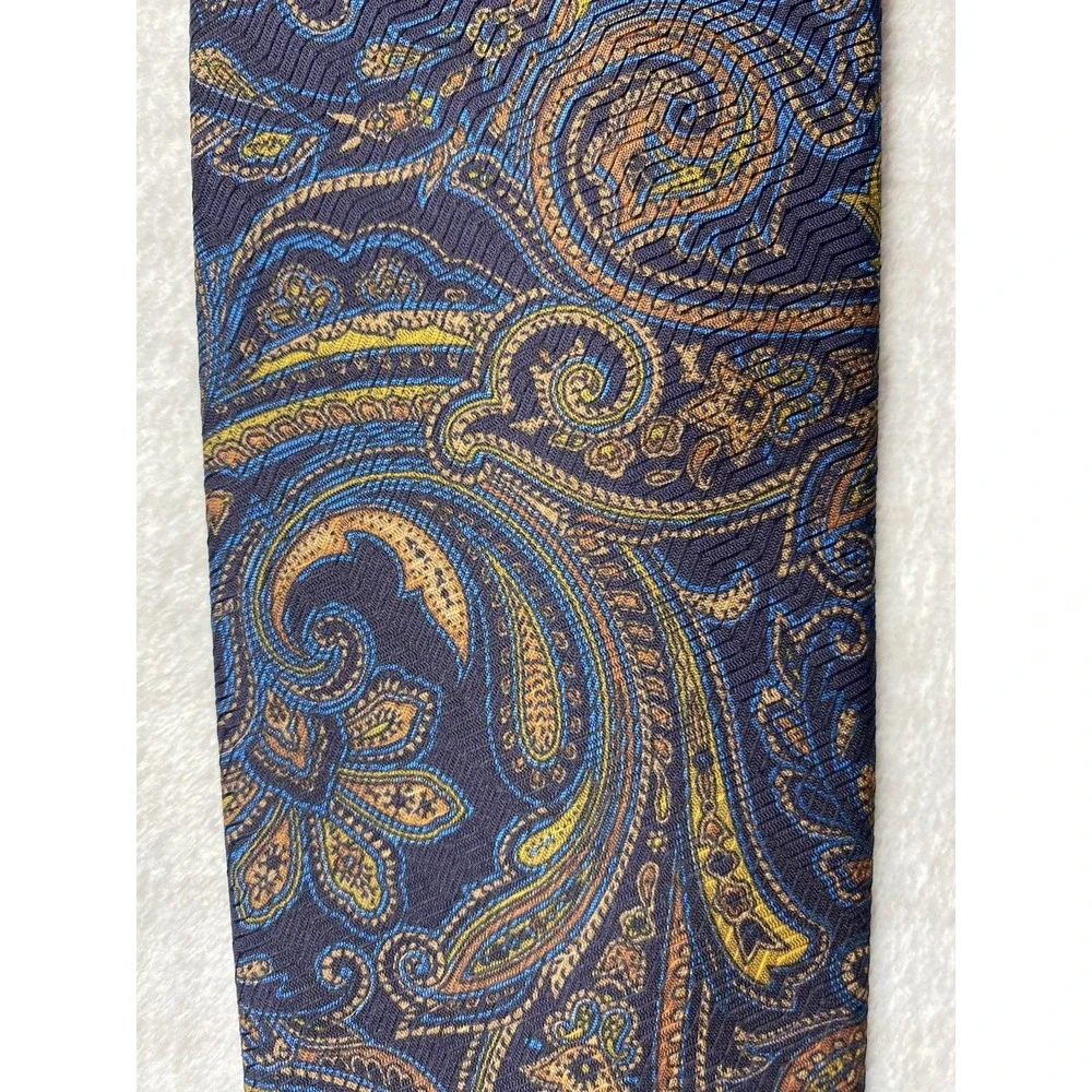 Bijan 100% Silk Necktie Blue Paisly Wearable Art Maximalist Tie Made In Italy